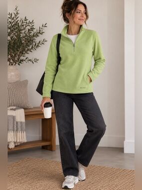 Eddie Bauer Lime Green Quarter Zip Fleece Pullover Women’s Large